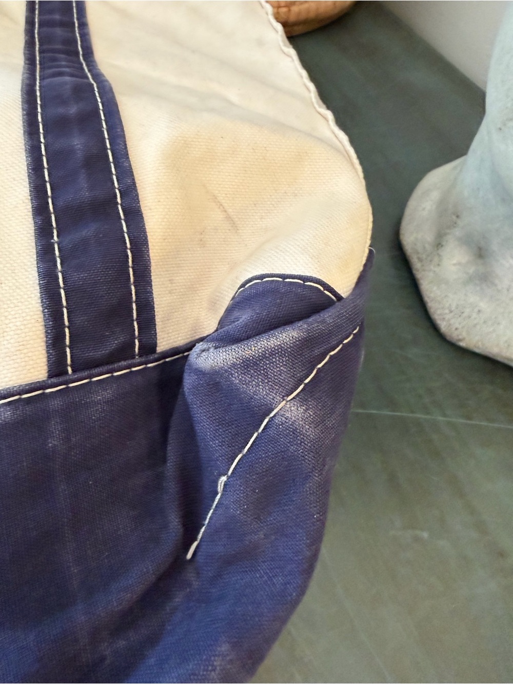 L.L.Bean boat and tote canvas blue and off white. - Picture 5 of 8